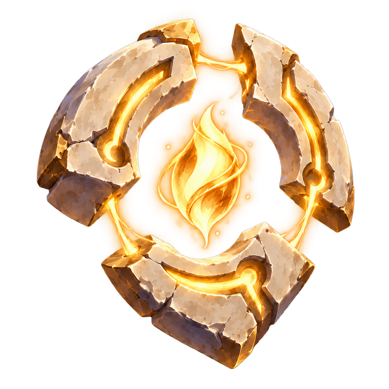 Vestige’s golden flame within a broken stone ring